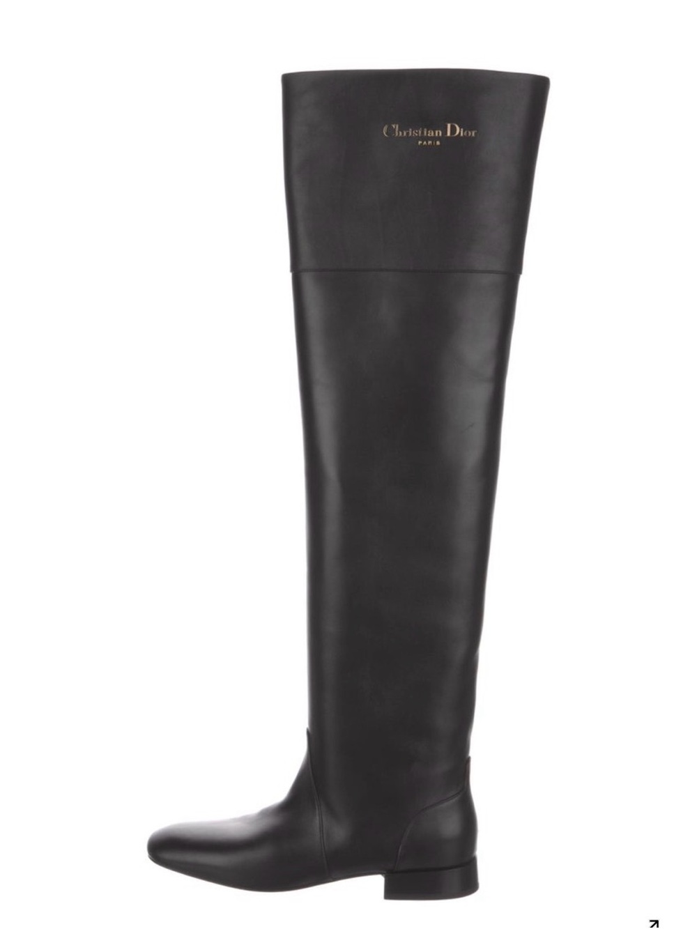 Dior Never worn Black Over-the-Knee Leather Riding Boot with Gold Logo